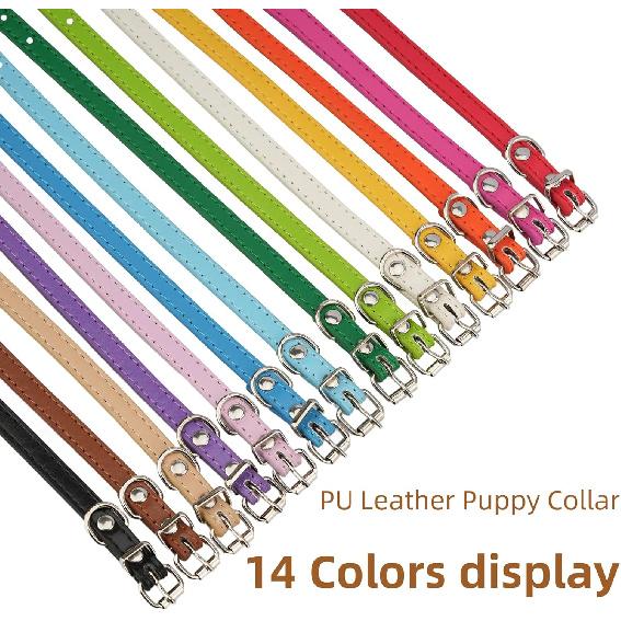 14-Pack Puppy Collar Ultra-Soft Adjustable PU Leather Puppy Collars for Litter Small Puppies Dog Kitten