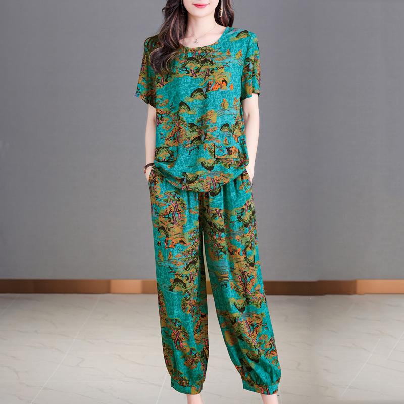 Damen-Hosen-Sets, Sommer, Übergröße, elegantes 2-teiliges Set für Damen, lässige Hose mit hoher Taille und Kurzarmbluse