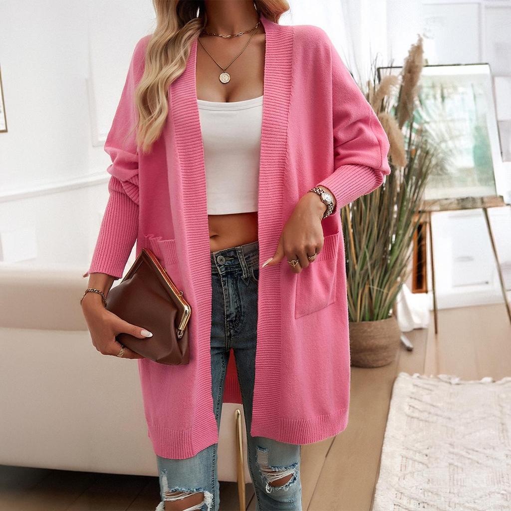 Diyun Women's Batwing Sleeve Cardigan - Autumn/Winter 2024 Collection, Solid Color Sweater Coat