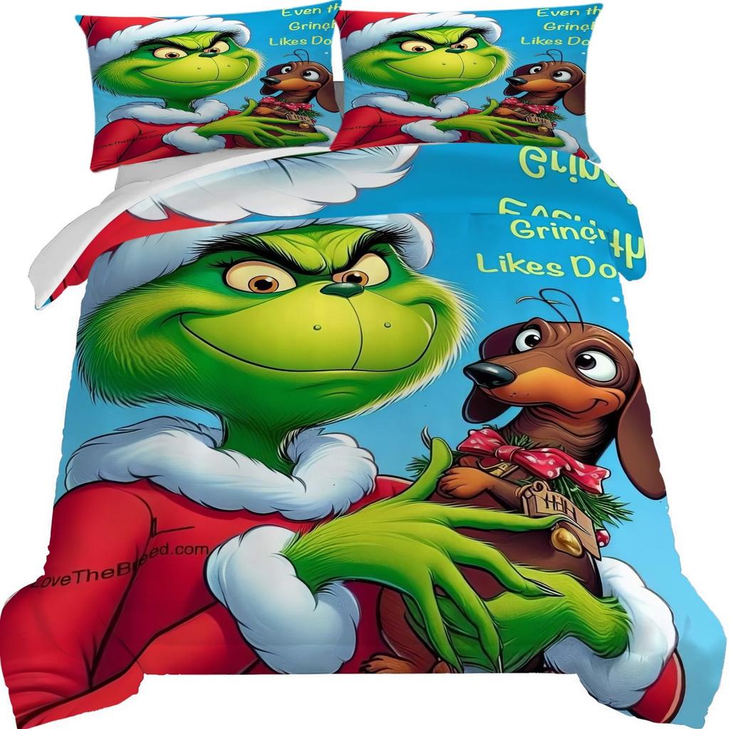 Duvet Cover Printed With Christmas Decoration Super Soft Brushed Microfiber Double Bed Comfortable Set With Zipper Closure And 2 Pillowcases