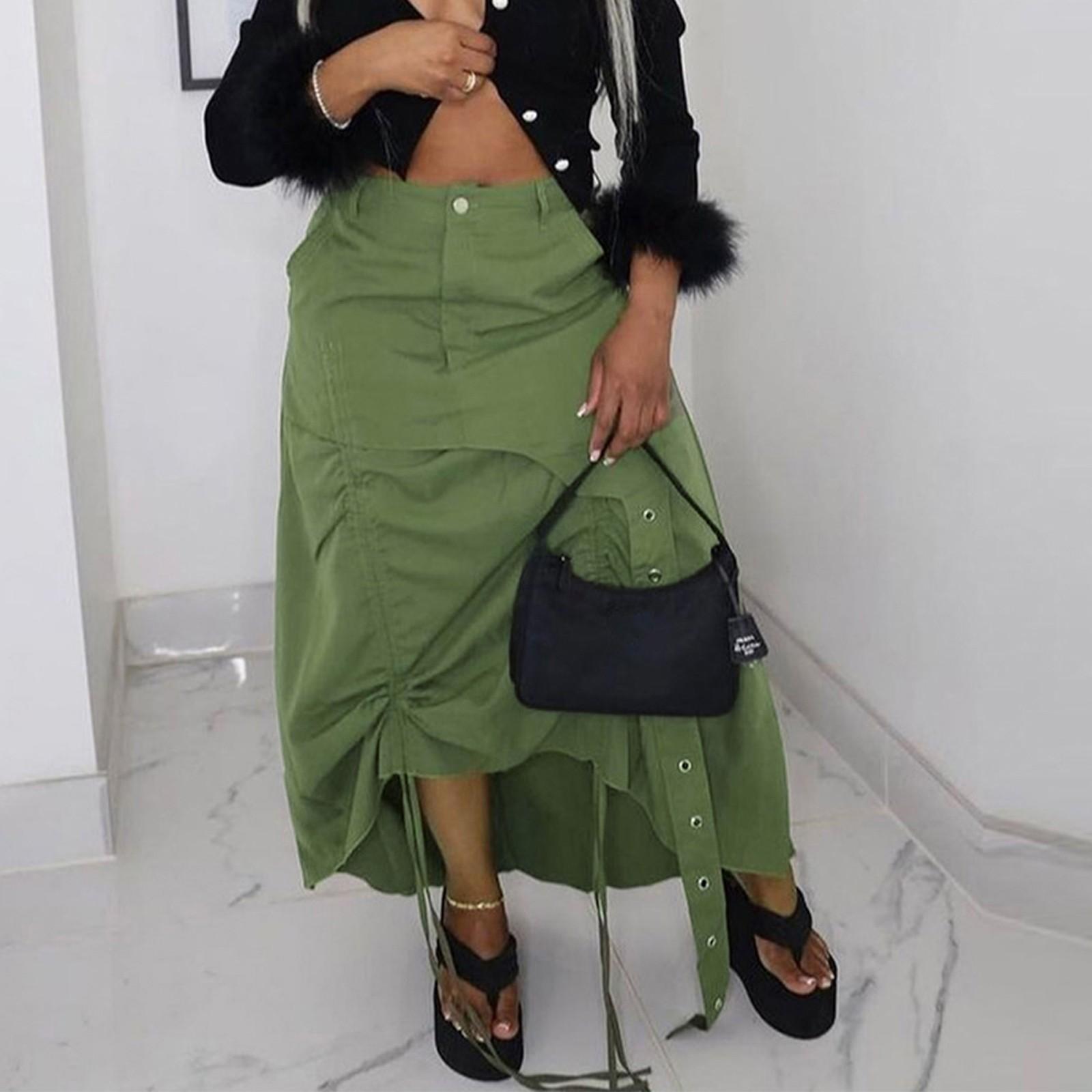 

Женская повседневная свободная повседневная карманная уличная плиссированная юбка с кисточками и шнурком с карманом