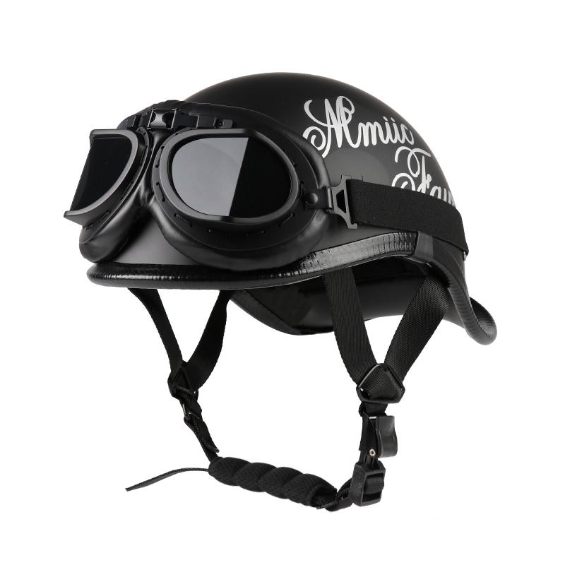 VGV Motorcycle Half Helmet Goggles Included Electric Vehicle Bike Riding Locomotive for Cruiser Retro Man Women Scooter Street