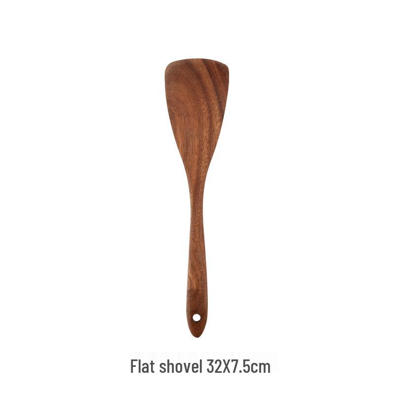 Teak 9-Piece Kitchen Set: Solid Wood Spatula, Spoon, Fork, Non-stick Pan, Acacia Wood Utensils, Long Handle Pot & Vegetable Spatula