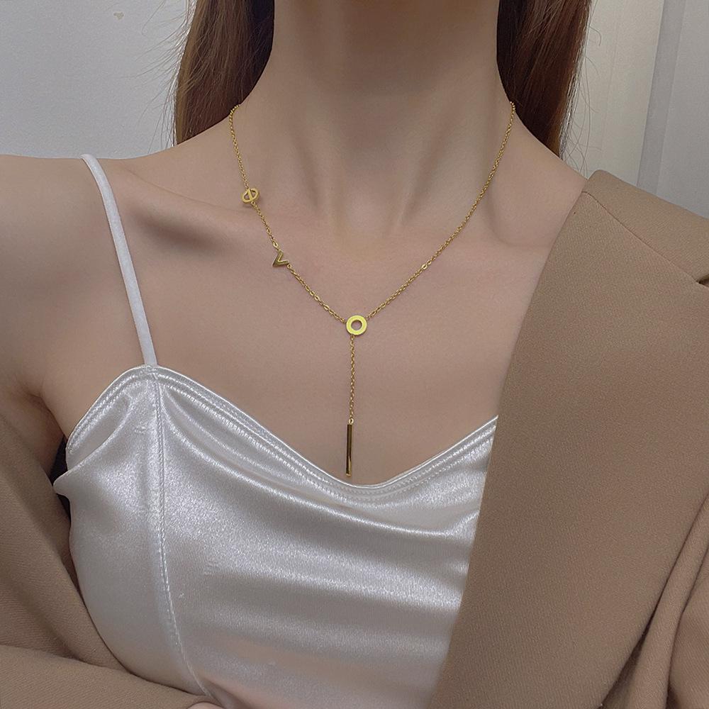 2022 Women's Summer 18K Gold Love Necklace - High-End Titanium Steel Choker, Clavicle Style, Non-Fading