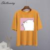 Shellsuning Summer Cute Printed Cotton T Shirt Women Loose Short Sleeve Trend Tees Female Casual Streetwear All-match Basic Tops