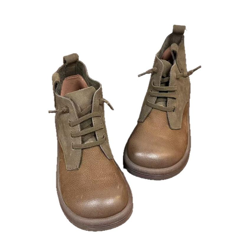 Leather Boots, Women's Retro Shoes, Casual Short Boots, and Cotton Boots on One Foot