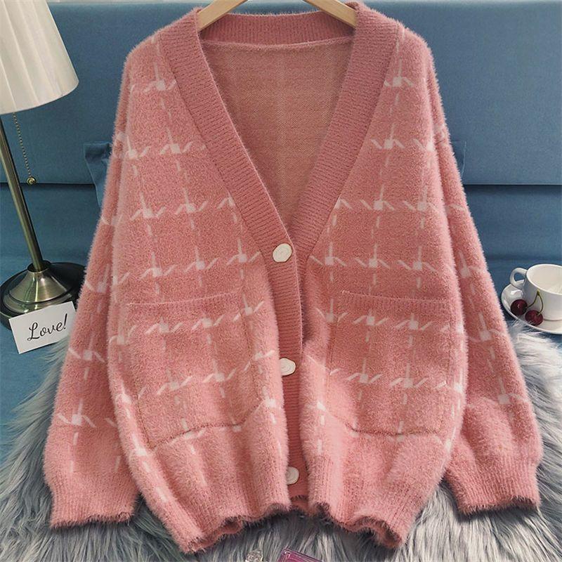 Knitted Cardigan Women Sweater Autumn Loose Coat 2023 Casual Long Sleeve V Neck Outer Button Lazy Sweater Cardigan Female Coat