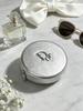 Bolsa Cosmética Redonda Novedosa de Marca de Belleza, Mini Neceser con Cremallera Plateada Organizador Portátil Pequeño de Almacenamiento