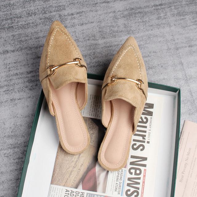 Spring  New Women 'S Mules Pointed Slippers Outdoors Muller Fashion Metal Design Office Casual Shoes Large Size 41 -43