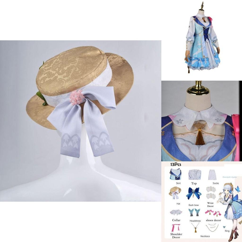 Genshin Impact Kamisato Ayaka Cosplay Costume Wig Flower Dress Hat Halloween