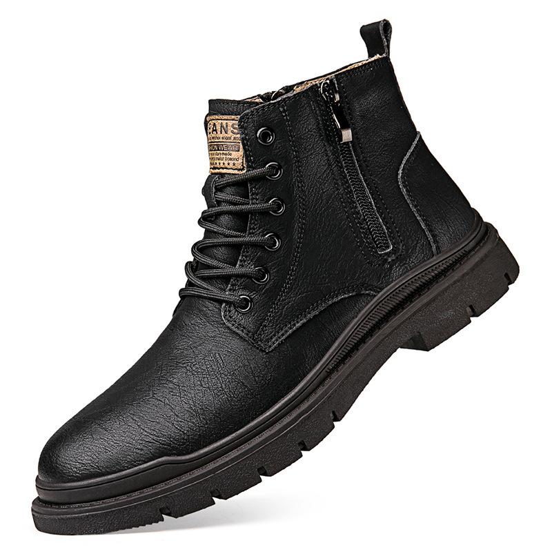 

Men s shoes Martin boots autumn and winter new casual leather shoes platform-soled warm velvet British wind snow short boots tooling boots 38