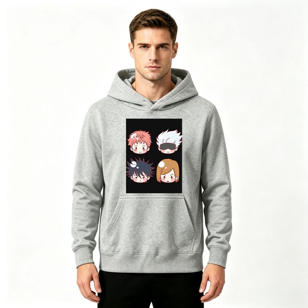 Men's Anime Chibi Character Print Pullover Hoodie Casual Long Sleeve Streetwear Sweatshirt