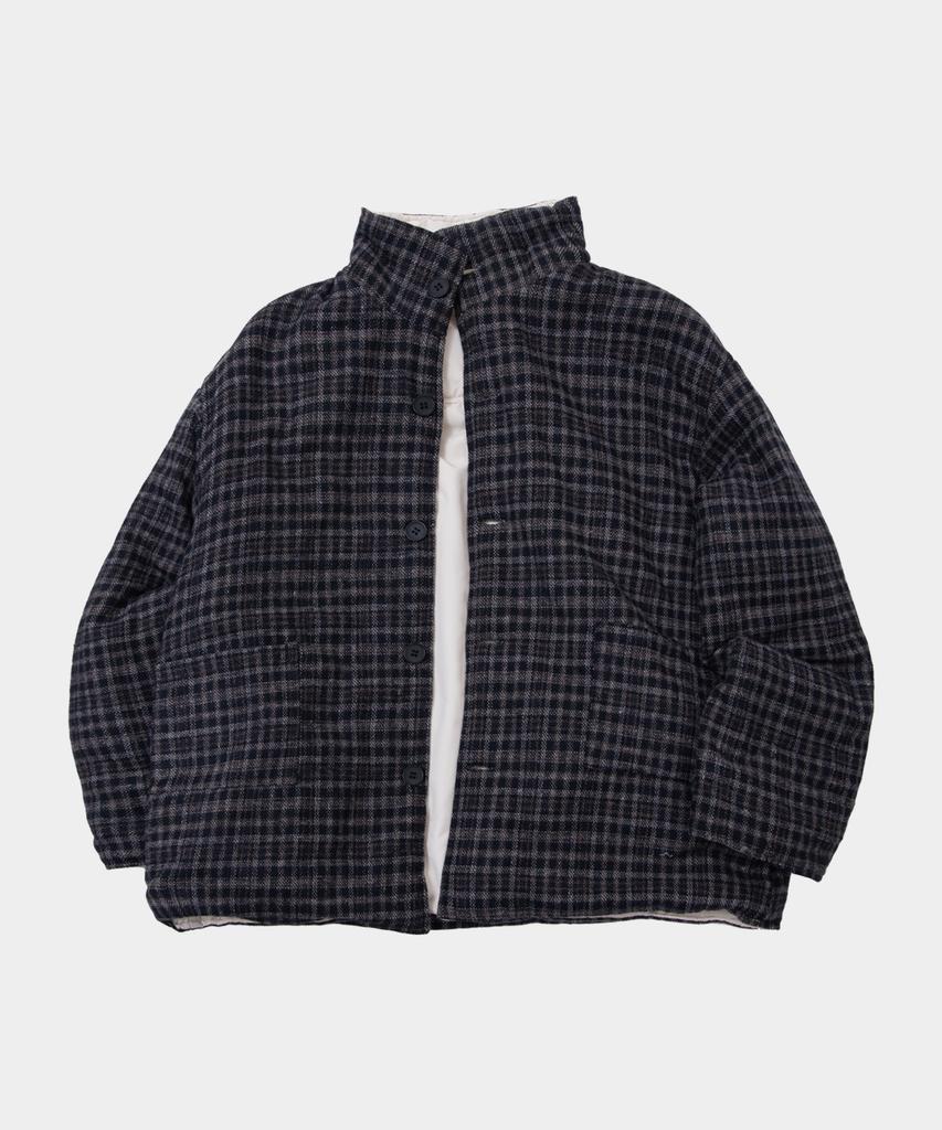 Some Place Basic Check Reversible Stand High Neck Oversized Padded Field Jumper [Cream]