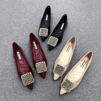 Fashion Pointed Toe Flat Shoes Women 2025 Summer Women's Shoes Pump Soft-soled Shoes Fashion Rhinestone Buckle Four Seasons Single Shoes