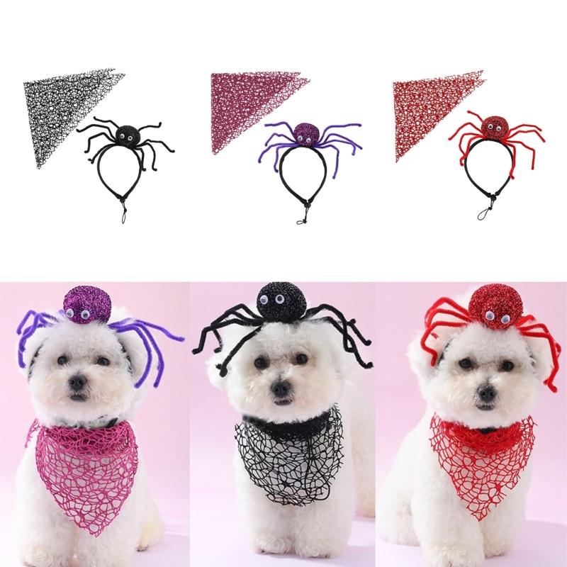 Halloween Pet Costume Dog Cats Neckerchief Cobweb Collar Scarf Pet Birthday Supply Dog Bandana Soft Triangular