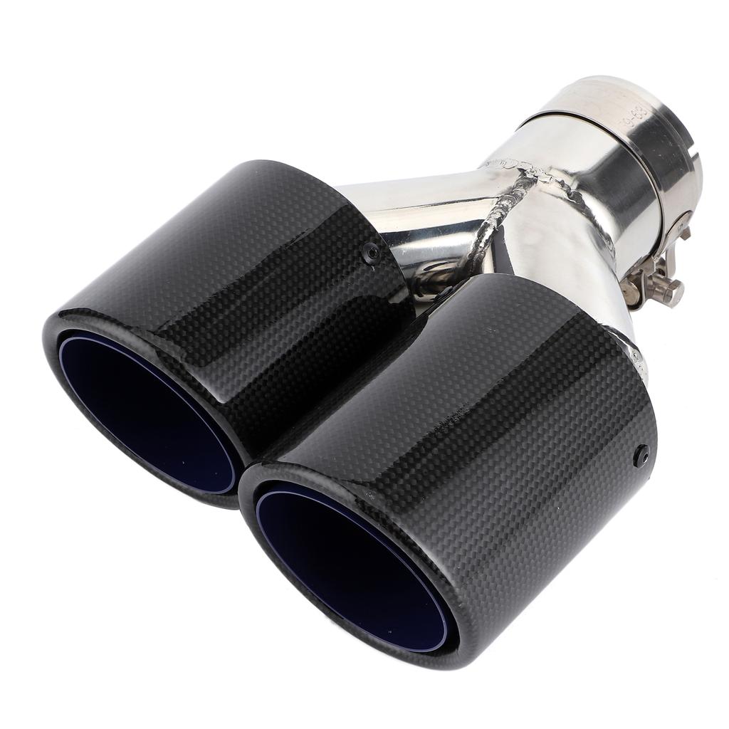 Glossy Carbon Fiber Tail Throat Exhaust End Y Shaped Dual Outlet Left Side Mounting Universal for