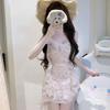 Pure desire sweet short skirt spring and summer waist thin design sense lace splicing irregular floral suspender dress women