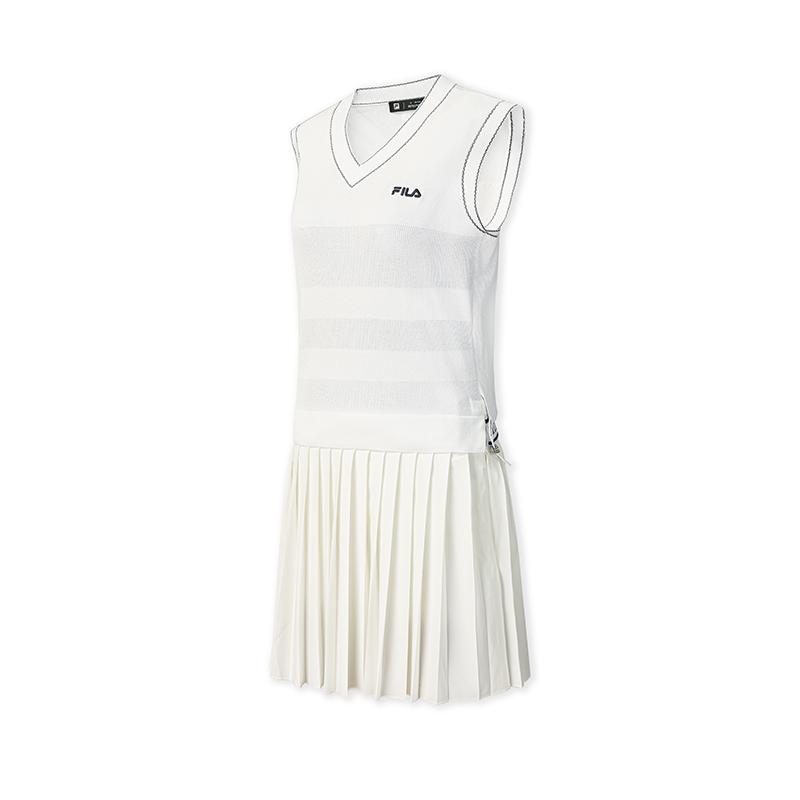 Fila Tennis Solid Color V-Neck Comfortable Sleeveless Dress Women dresses A11W623347FWT