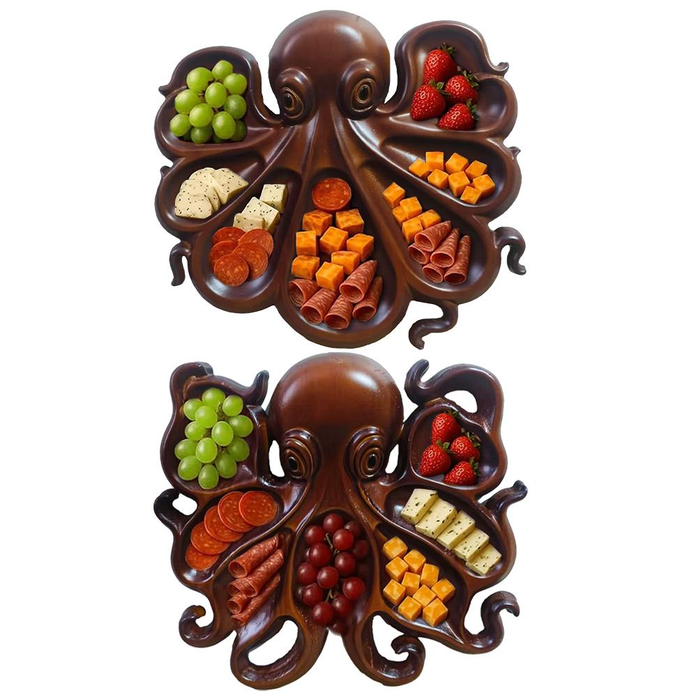 Octopus Design Wood Novelty Unique Serving Tray Board for Cheese Meats & Fruit Ocean Themed Party Food Tray for Seafood Lovers