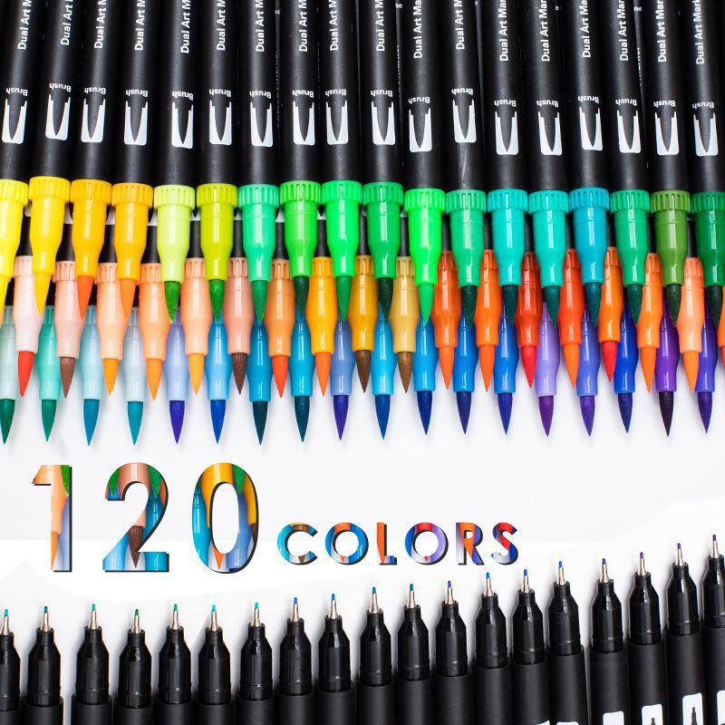 120-Color Double-Ended Soft Tip Watercolor Pen Set for Children's Drawing Art Supplies