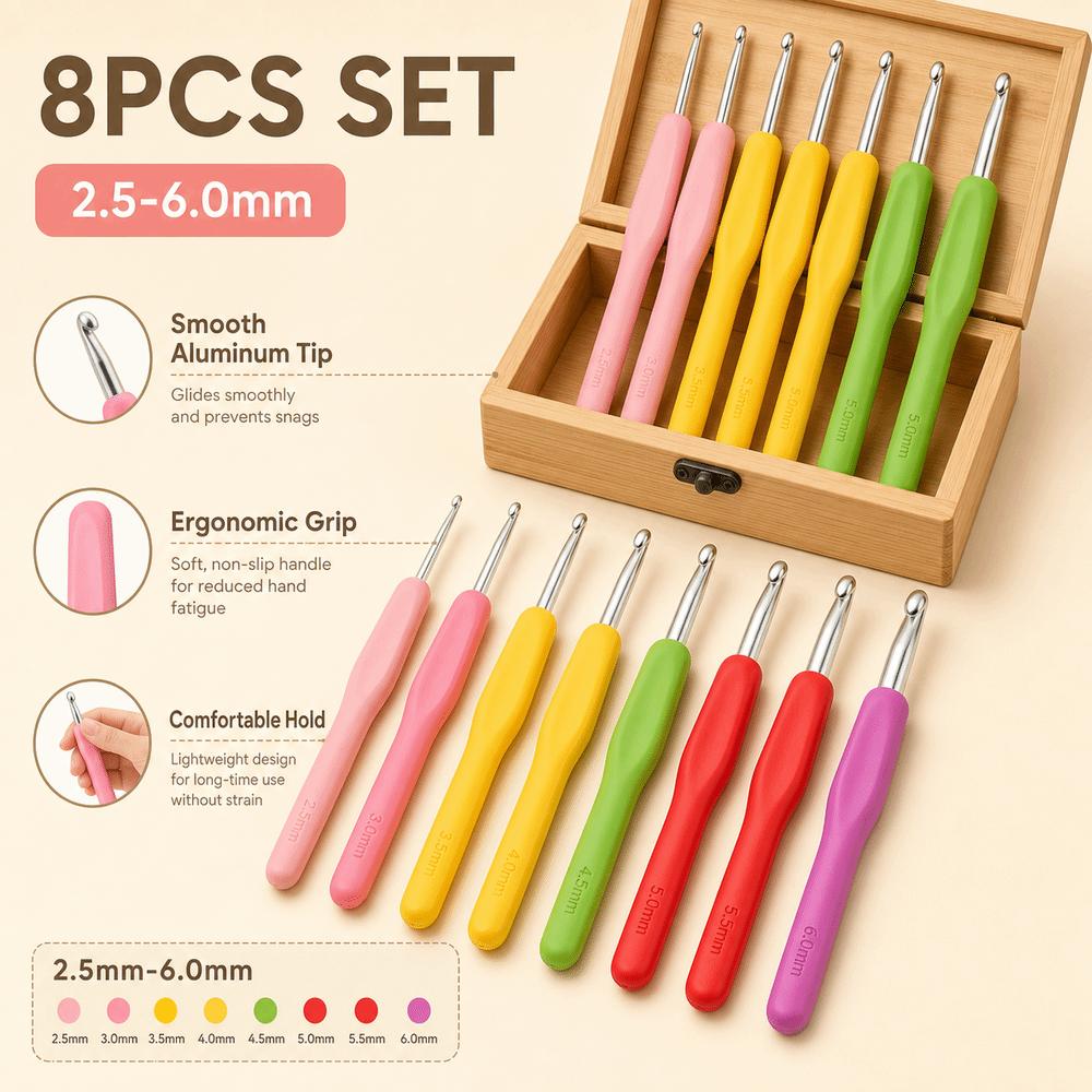 8 Pieces Crochet Hooks 2.5-6.0mm Sizes Yarn Needles Set New Knitting Needles For Crochet Amigurumi