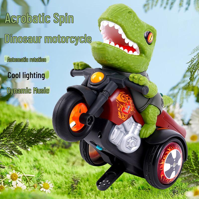 Electric Music Light-Up Dinosaur Motorcycle: Rechargeable Rotating Tyrannosaurus Rex Tricycle. Upgrade [1 Charging Module]