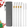 7Pcs Christmas Glass Straw Milk Tea Juice Cocktail Straw with Brush High Borosilicate Glass Straw Set Kitchen Bar Accessories