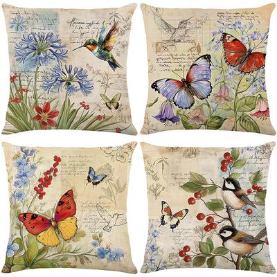 Retro Flower and Bird Series Pillow Covers Polyester Sofa Cushion Covers Living Room Bedroom Decorative Cushion Covers