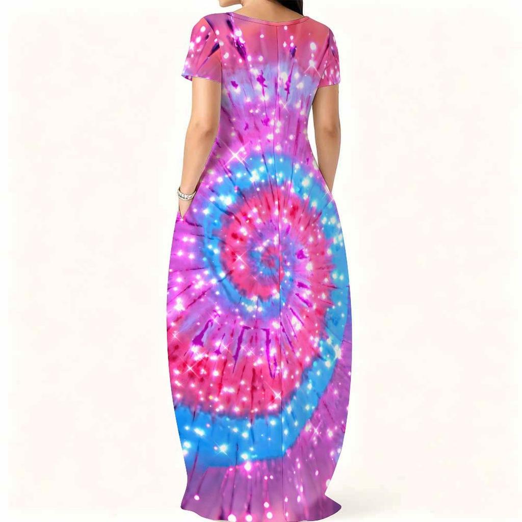 Summer Round Neck Short Sleeve Garment For Plus Size Women Loose Stylish Dress For Indoor Rest And Outdoor Walks