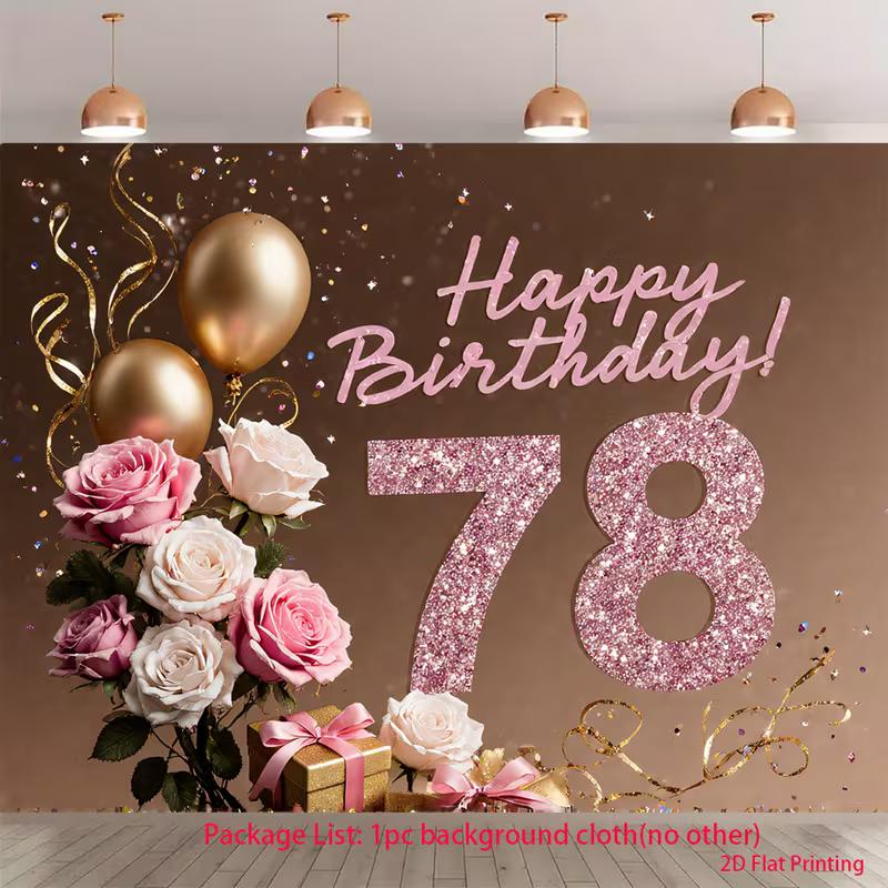 

2D 78th Birthday Backdrop Pink Gold Floral Photography Background for Women 47.2x31.5inch/120*80cm