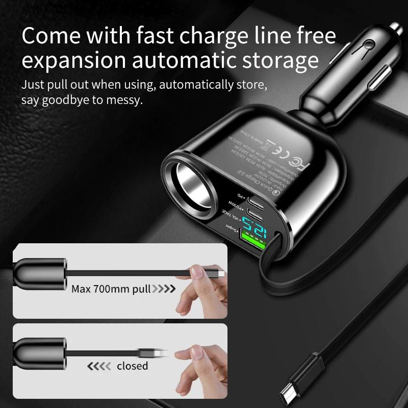 5 In 1 PD 30W Super Fast Charging Socket Car Charger 4 Ports USB Type C Fast Charging for IPhone 16 15 Xiaomi Samsung
