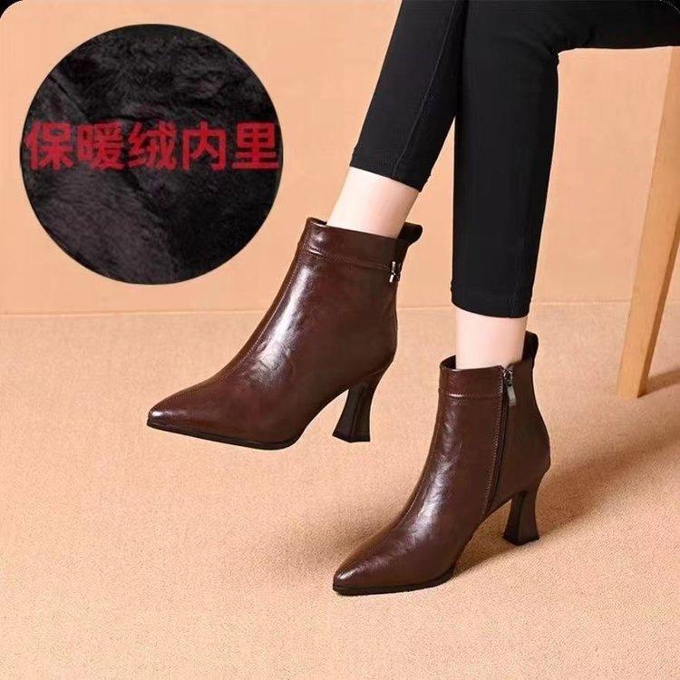 New Short Boots In Autumn and Winter, Thin Boots, Velvet Warm Martin Boots, Thick Heel Single Boots