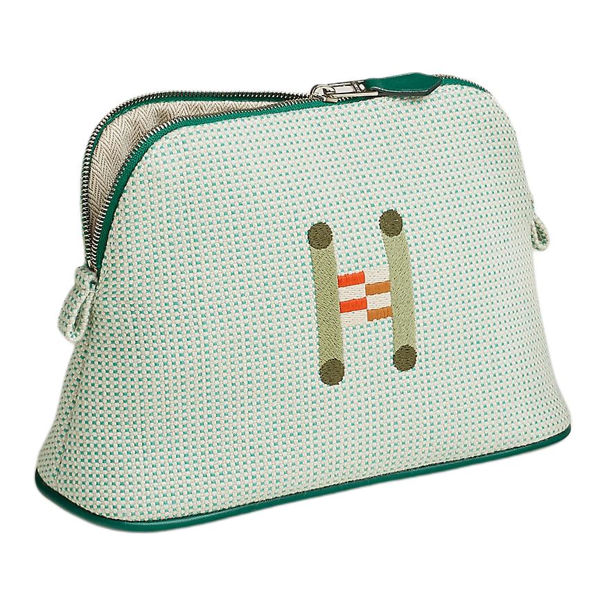 

Hermès Bolide Crazy H Embroidered Cotton Mini Storage Bag Women bags Cloud-White Mint-Green H103750M04 Cloud White & Mint Green