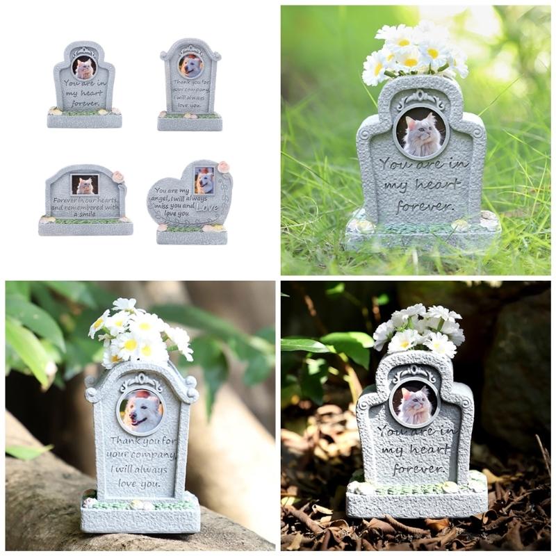 Pet Memorial Headstones Resin Tombstone for Garden Cemetery with Engraved Word Pet Loss Gravestones Garden Pet Monuments