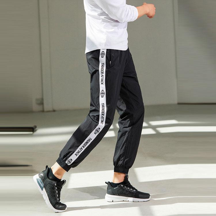 Anta Contrast Panel Loose-Fit Drawstring Knit Sports Pants Men Bottoms Black 952217505-3