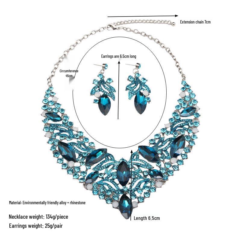 Elegantes europäisch-amerikanisches Kristallschmuckset: Halskette, Ohrringe für Damenabend-, Braut- oder Bankettkleid