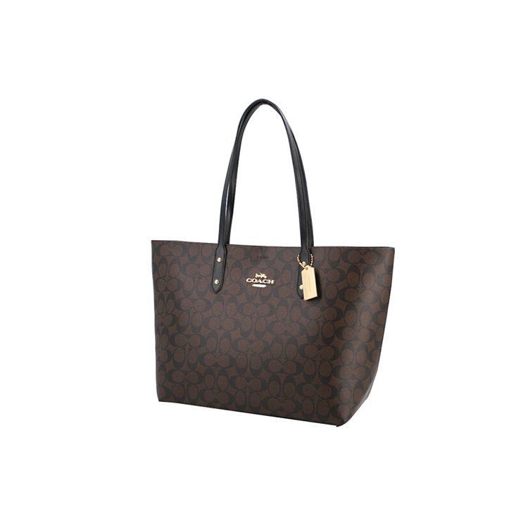 Coach Town Coated Canvas With Smooth Leather Tote Bag, Shopping Bag, Handbag, Shoulder Bag Women's Dark Brown 76636-IMAA8