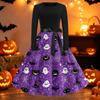 Women Crew Neck Long Sleeve Casual Fit and Flare Halloween Print Dress with Belt for Autumn Holiday Party Outfits