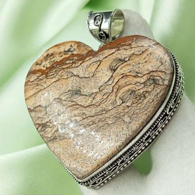 Obraz Jaspis 925 Sterling Silver Plated Antyczny Vintage 2-calowy wisiorek w kształcie serca AVPP86