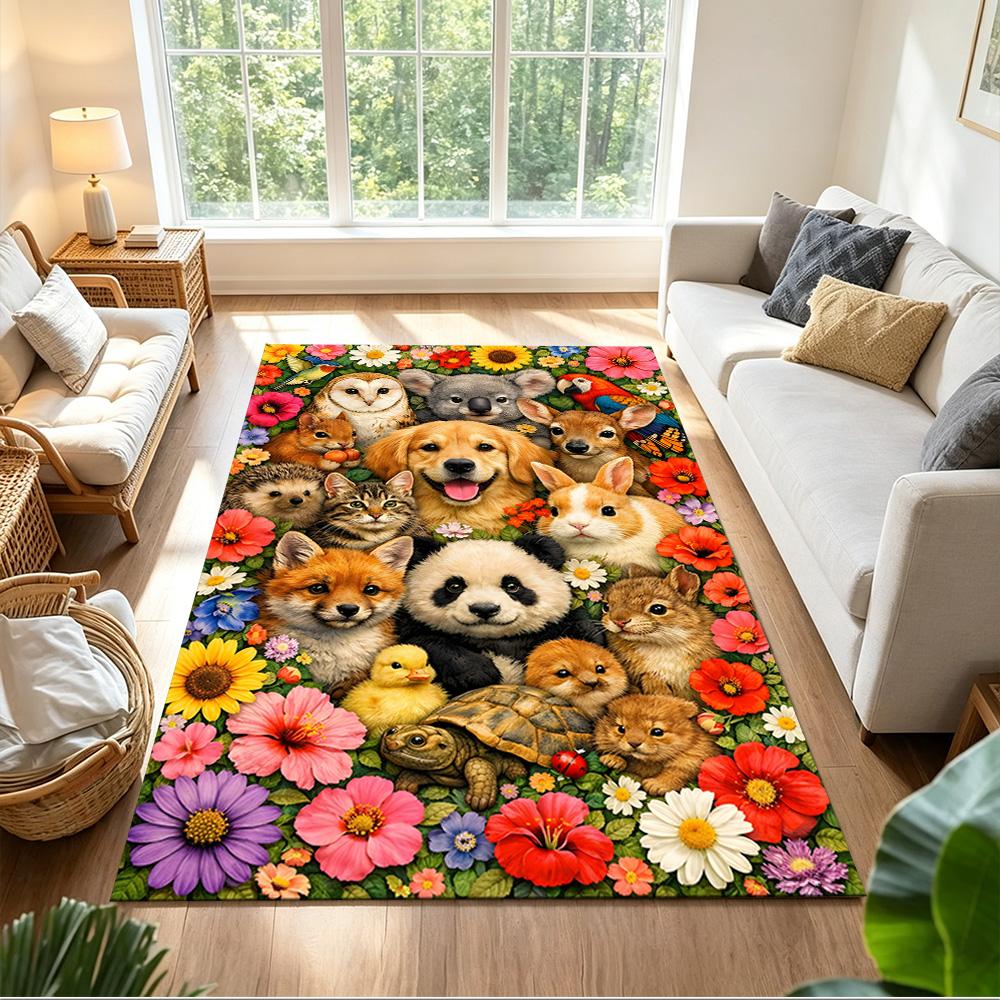Jungle Animals And Flowers Non-Slip Home Carpet Design for Office Decor Living Room Bedroom Gift