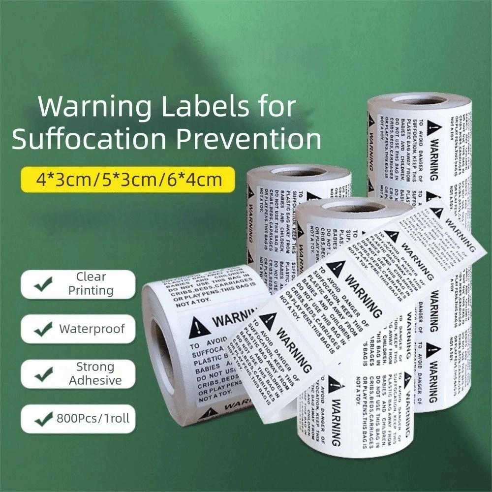 800Pcs Self-Adhesive Choking Warning Stickers Safety Warning Decals Plastic Packaging Bags