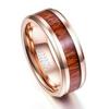 Gold-Plated Tungsten Steel Ring with Wood Inlay, 8MM Wide, Men's Sizes 6-15