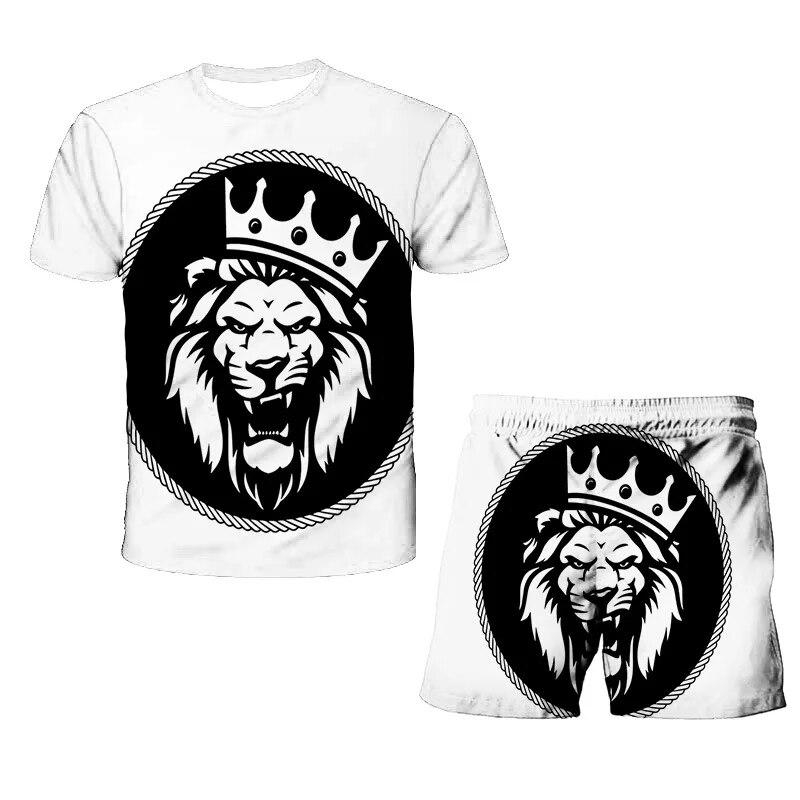 König der Löwen 3D-Druck Sommer Herren O-Ausschnitt T-Shirt Set Casual T-Shirt Shorts 2-teiliges Set Übergroßer Pullover Trainingsanzug Trend Herrenkleidung