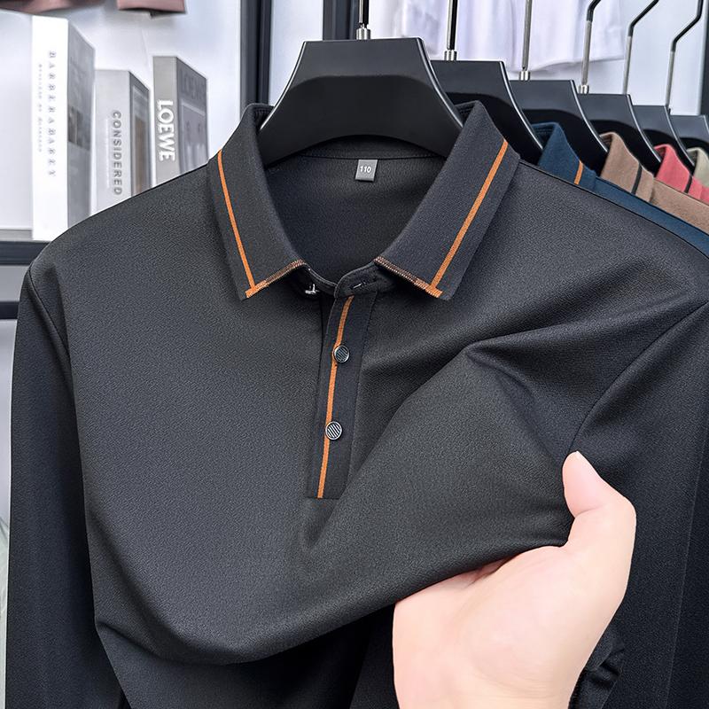 

Men s Polo Shirt Lapel Long-Sleeve T-Shirt High-Quality Solid Color Casual Business Office Versatile Trend Men swear M