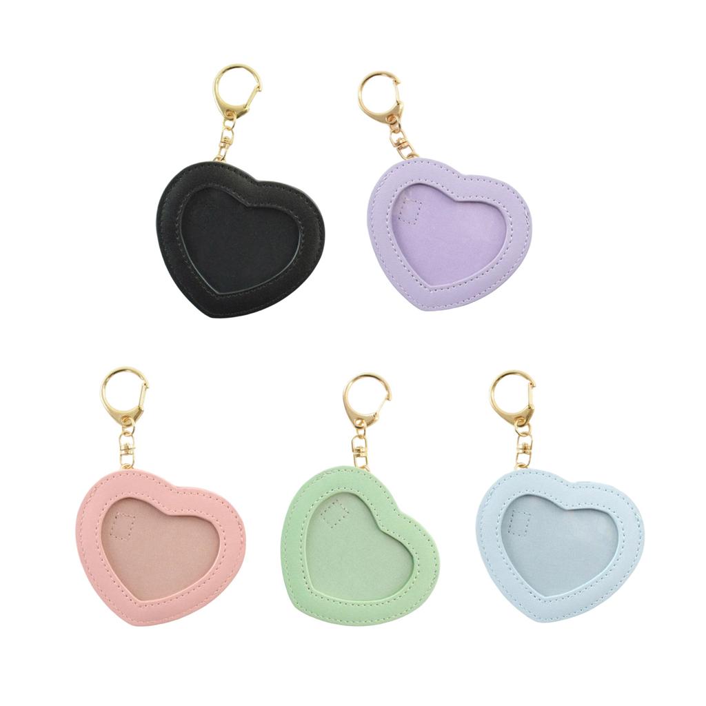 Cute Heart Shape Badge Holder Keychain Anime Pin Pendant PU Leather Display Protector Bag for Students and Collectors