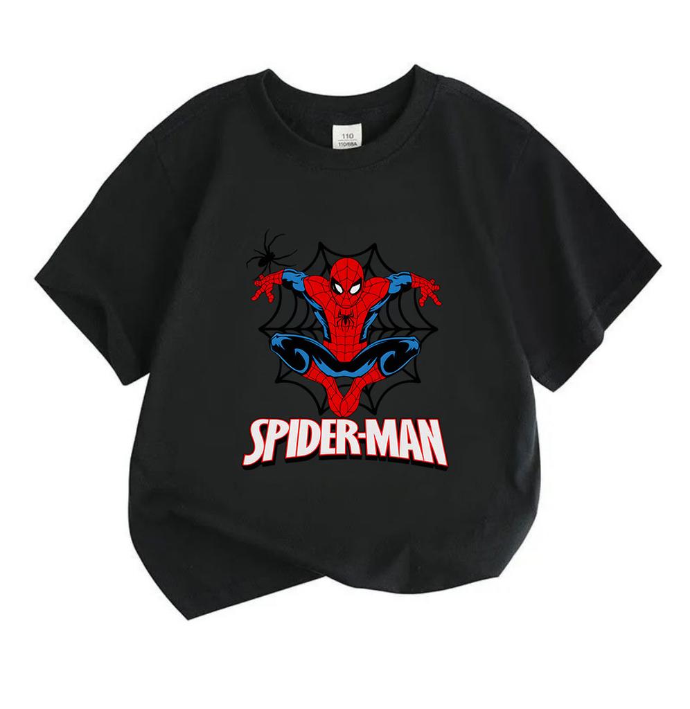 Kids Boys Girls Crew Neck Short Sleeve 100% Cotton T-Shirt, Classic Cartoon Spider Graphic Print Casual Comfortable Soft Tee For Daily Wear School Hom