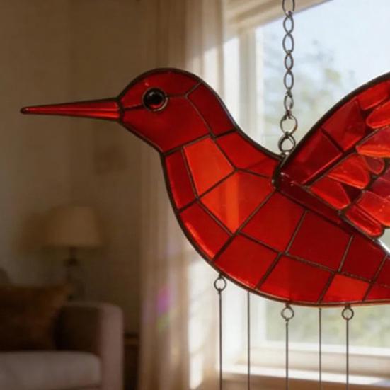 Bird Wind Chime Colorful Sea Glass Design Peaceful Sounds Weather-resistant Wind Chime Outdoor Home Decoration