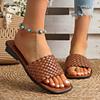 Módní Klasické Tkané Pantofle Plus Size pro Ženy Léto Čtvercová Špička Nízký Podpatek Nazouvací Sandály Žena Venkovní PU Kůže Plážové Žabky