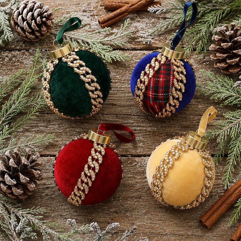 8CM Red Patch Christmas Ball Ornament - DIY Fabric Wrapped Tree Decoration