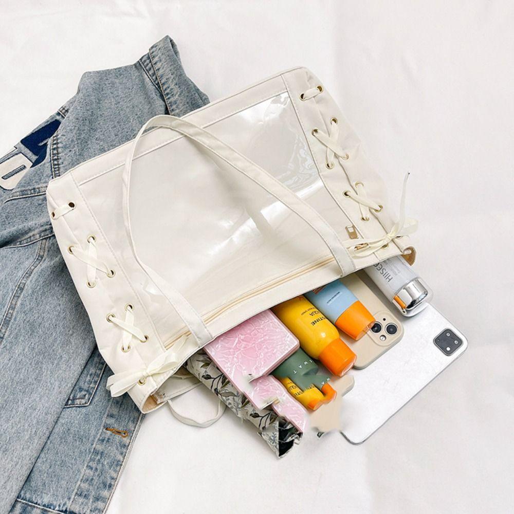 Lace-up Simple Itabag Cross Ribbon Shoulder Bag Pouch Bag Transparent Pocket  Fans Supplies